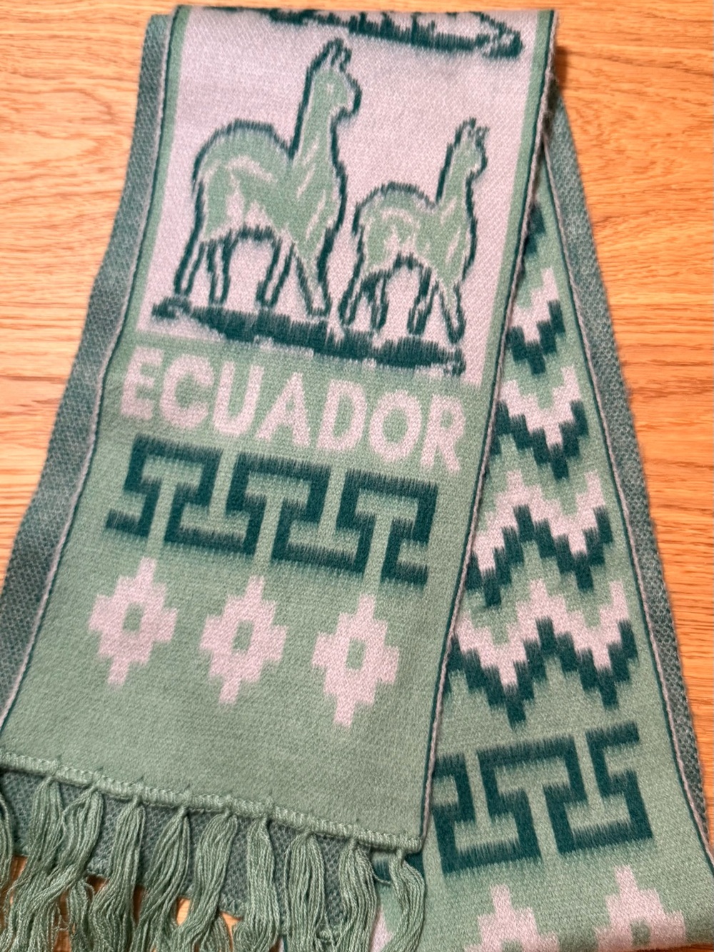 Ecuador Alpaca Pattern Green Scarf